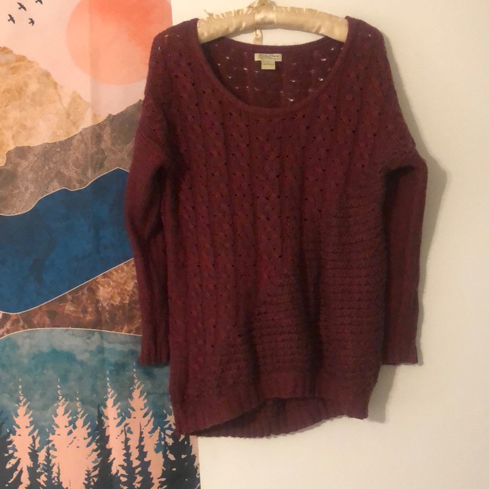 Lucky Brand boyfriend wine colored knit sweater size medium